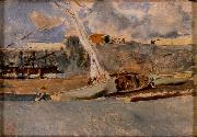Maria Fortuny i Marsal Paesaggio con barche USA oil painting artist